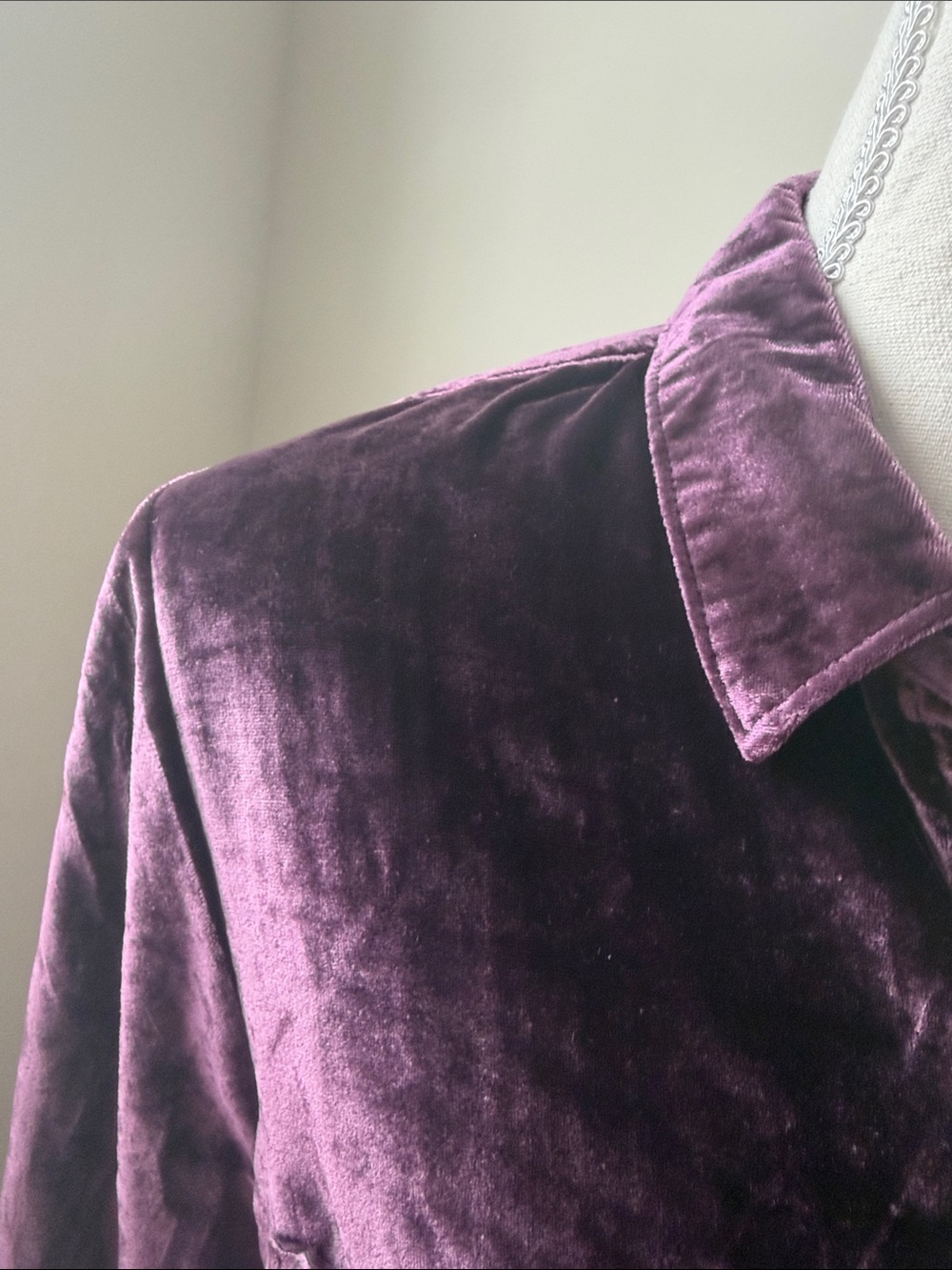 Pilcro Velvet Button-Down Shirt in Deep Purple - Picture 3 of 6